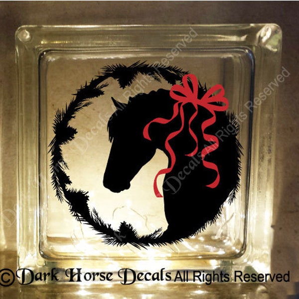 Christmas Wreath Horse  Decal for Glass Block  / Vinyl Decal
