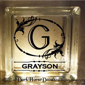Oval  Leaf Border Monogram Personalized Decal for Glass Block / Vinyl Decal