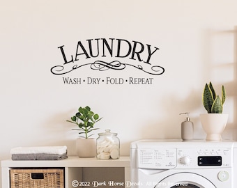 Laundry - Wash Dry Fold Repeat Decal for Wall or Glass Door