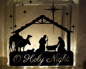 O Holy Night Nativity Scene Decorative Glass Block Decal / Vinyl  Inspirational Decal