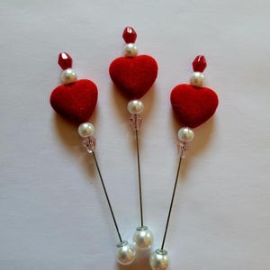 Red Velvet Heart and Pearls Counting Pin, Marking Pin, Lapel Pin, Scarf Pin, Frogger, Thread Puller/picker