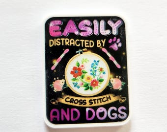 Easily Distracted By Cross Stitch and Dogs Needle Minder