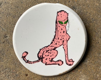 60's Sexy Pink Cheetah Woman Button 1.5"