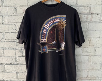 Harley Davidson 3D 80s イーグルデザイン Tシャツ Vintage 80s 3D Emblem Harley Davidson T-shirt L Eagle Black