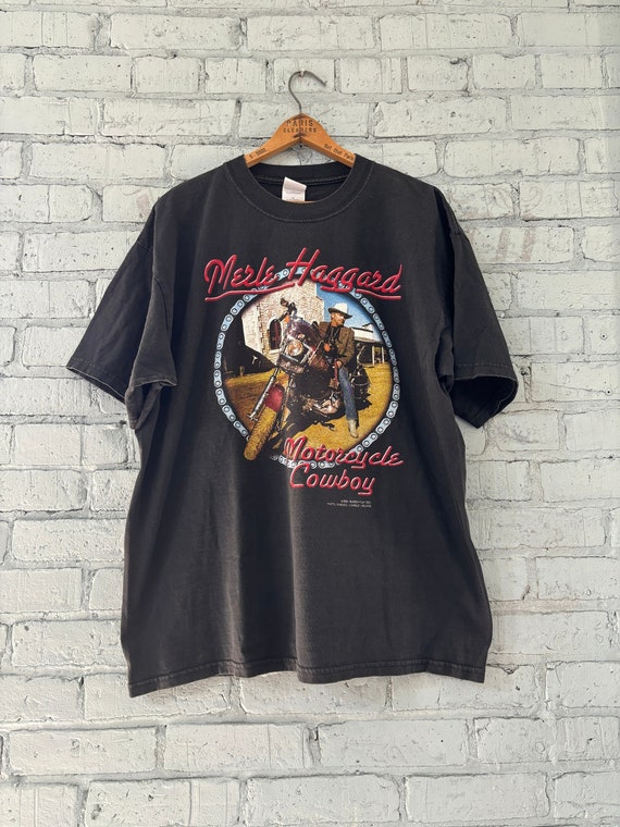 Vintage 2000 Merle Haggard Motorcycle Cowboy T shi