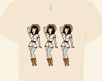 Pre-Order — tattooed cowgirls fitted cropped baby tee