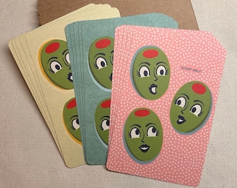 Gossip Girls green olives vintage style pinup rounded corner postcard set