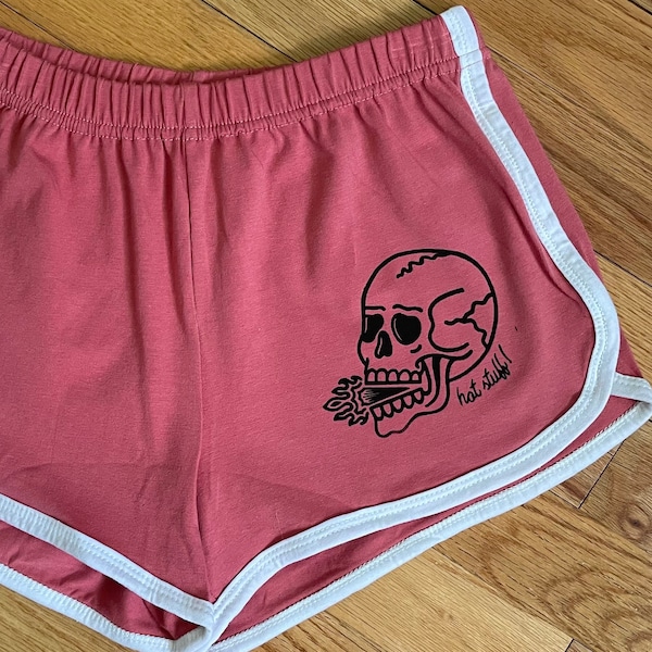 Short de jogging taille haute rose poudré de style vintage pour femme avec des trucs chauds ! crâne