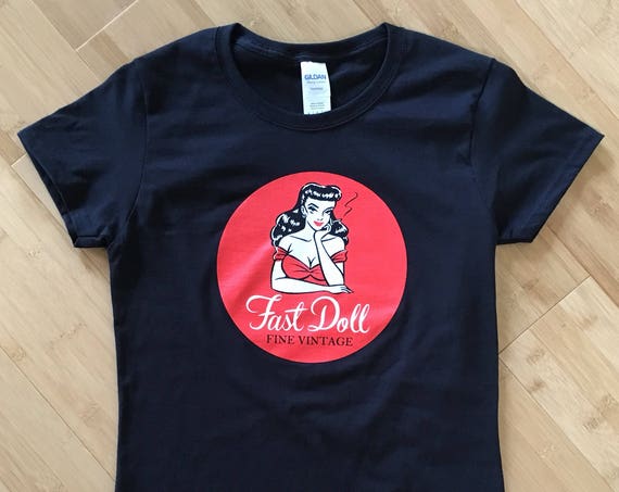 Fast Doll Fine Vintage women's circle logo t-shirt top - sizes S - M - L - XL - BLACK
