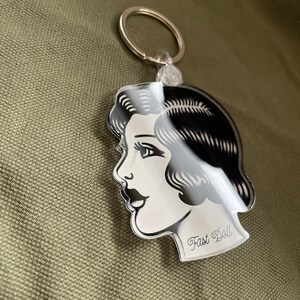 Black & white 1920s lady head tattoo acrylic keychain image 3