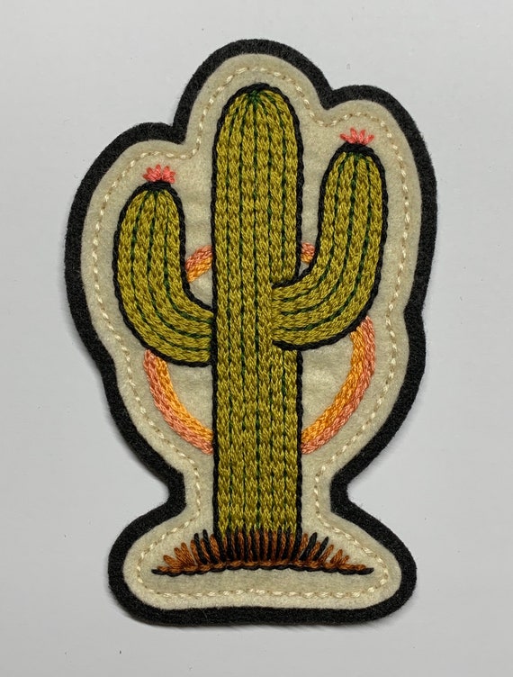Green southwestern saguaro cactus felt patch