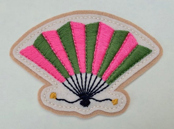Pink & green folding fan patch