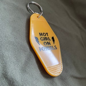 Hot Girl on Wheels yellow & black motel hotel vintage style acrylic keychain image 3