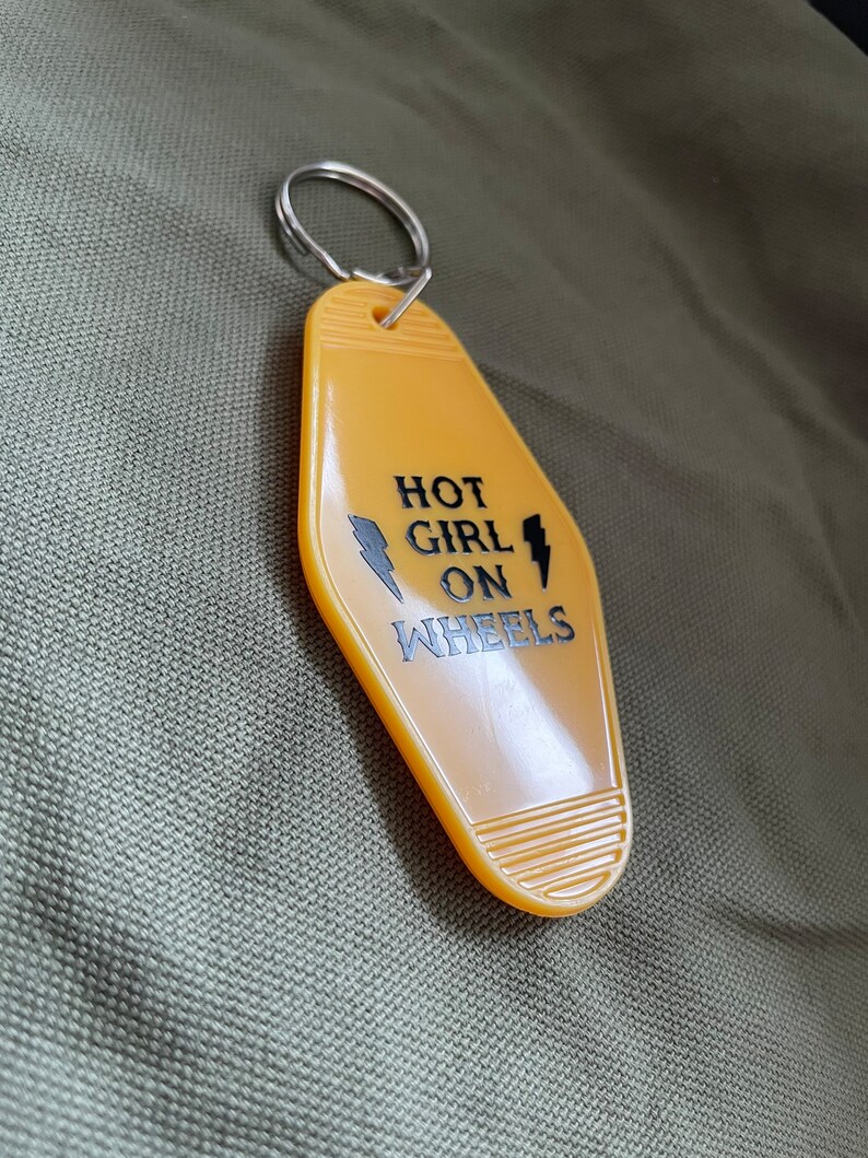 Hot Girl on Wheels yellow & black motel hotel vintage style acrylic keychain image 3