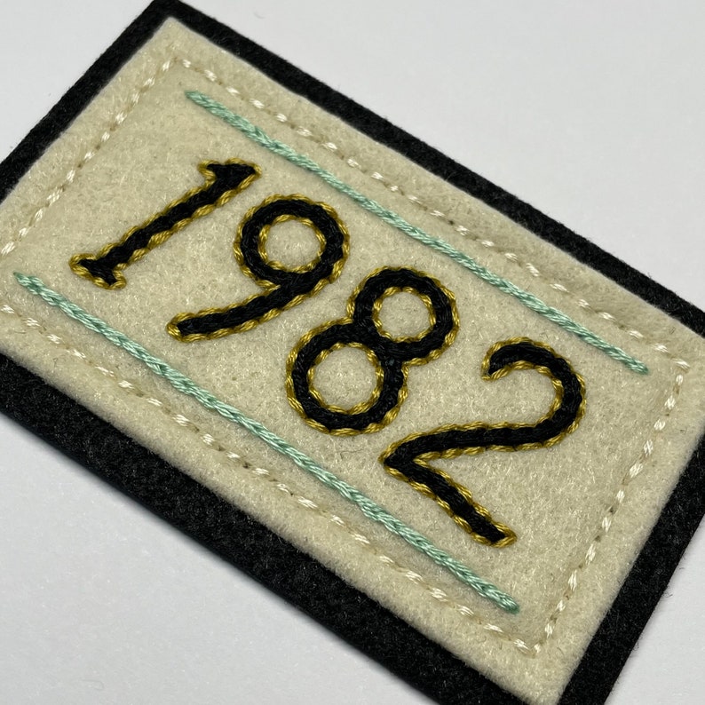 Handmade / hand embroidered off white & blackfelt patch custom year patch choose your own year image 6