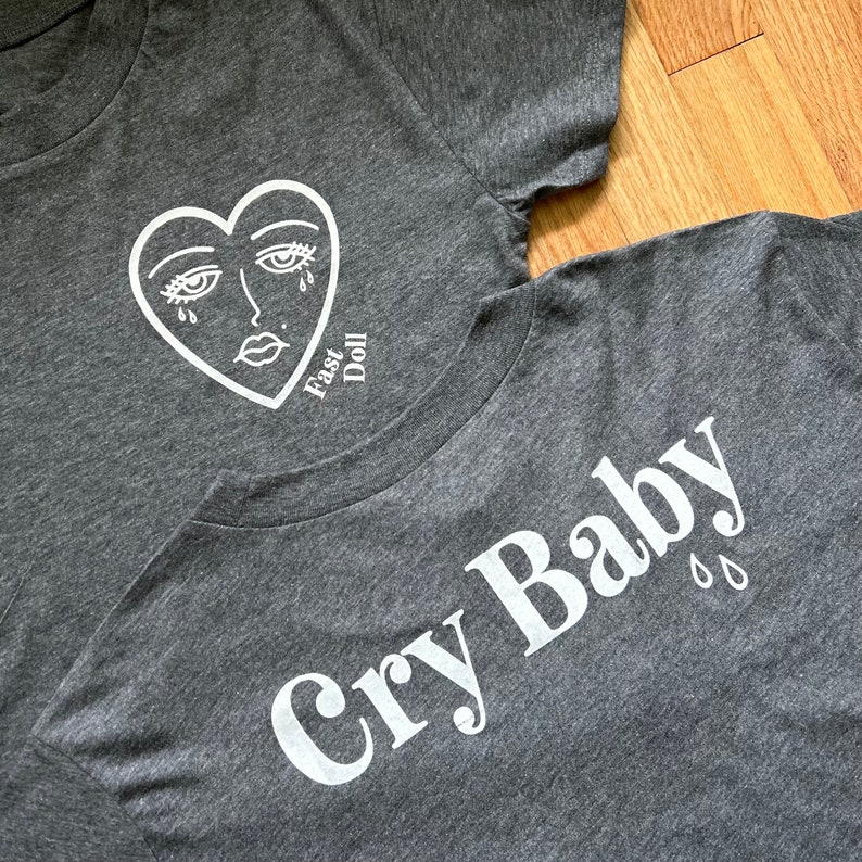 Cry Baby heather gray cotton blend cropped tee image 1