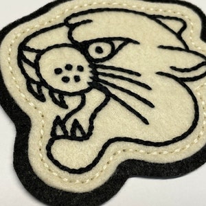 Handmade / hand embroidered off white & black felt patch black lines panther head vintage style traditional tattoo flash image 6