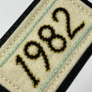 Handmade / hand embroidered off white & blackfelt patch custom year patch choose your own year image 5