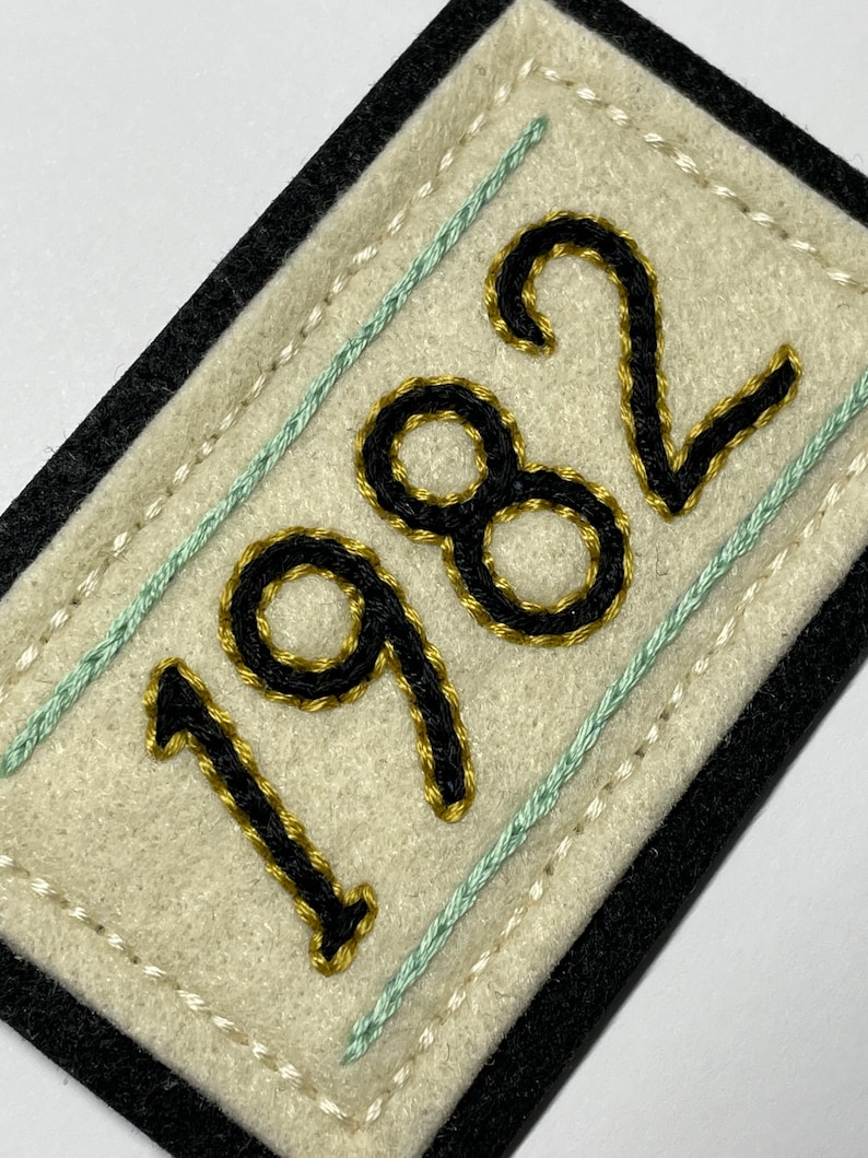 Handmade / hand embroidered off white & blackfelt patch custom year patch choose your own year image 5