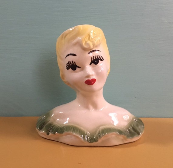 Vintage 1950s 50s 50 S Pinup Girl Ceramic Lady Head Vase Etsy