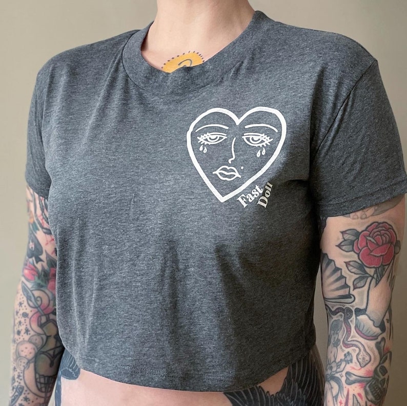 Cry Baby heather gray cotton blend cropped tee image 6