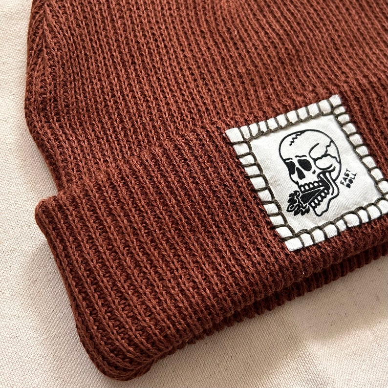 Fast Doll unisex ribbed knit skull beanies Java brown, Cactus green, classic black image 3