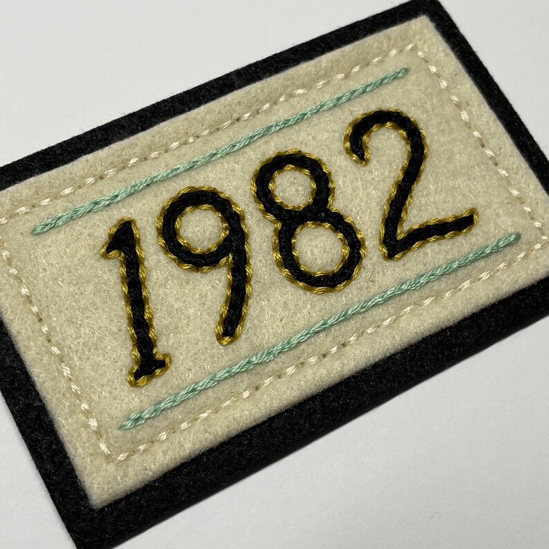 Handmade / hand embroidered off white & blackfelt patch custom year patch choose your own year image 4