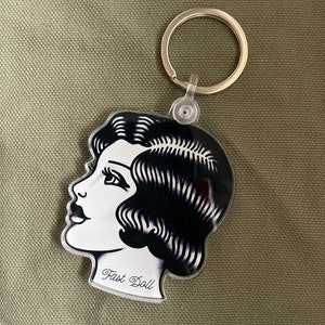 Black & white 1920s lady head tattoo acrylic keychain image 2