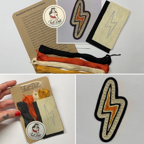 Fast Doll DIY hand-stitch felt patch kits - ‘Mama Tried’, spiderweb, bolt, cherries, skull, ‘Stay Gold’ heart, crescent moon or ‘Mama TIRED’