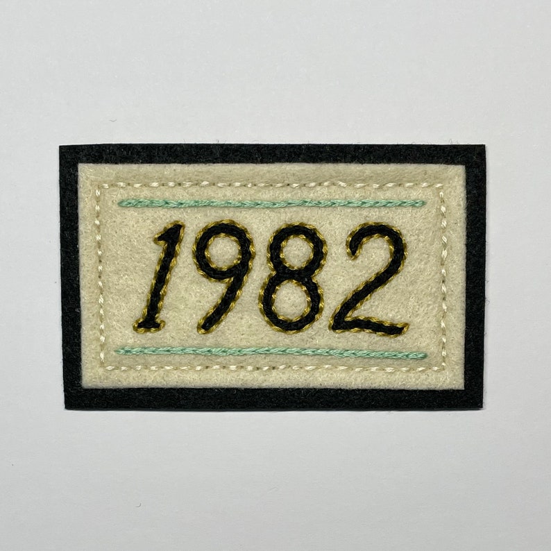 Handmade / hand embroidered off white & blackfelt patch custom year patch choose your own year image 1