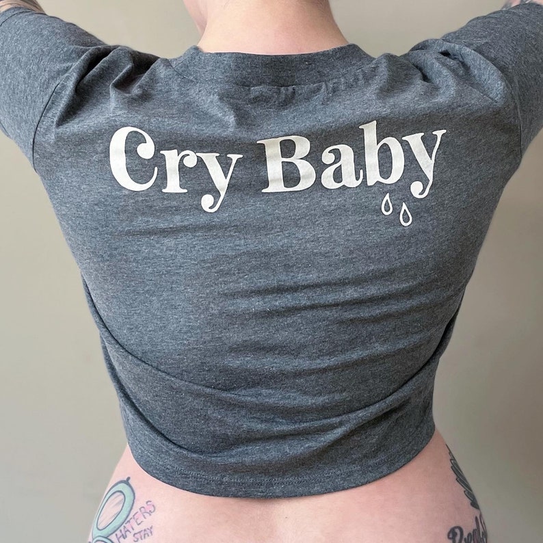 Cry Baby heather gray cotton blend cropped tee image 7