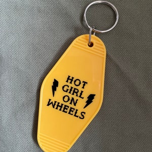 Hot Girl on Wheels yellow & black motel hotel vintage style acrylic keychain image 2