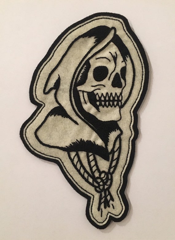 Large hooded reaper head patch