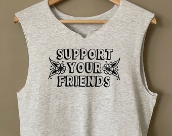 Support Your Friends light grey tee — cropped or standard