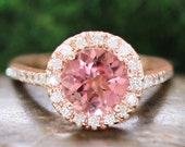 Rosa Turmalin 14k Massiv Rose Gold Verlobungsring