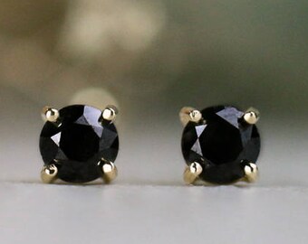 0.80CT Natural Black Diamond Studs | Solid 14K Gold | Prong Setting | Polised Finish | Fine Jewelry | Free Shipping