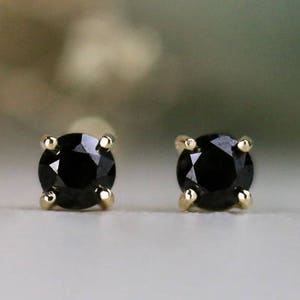 0.80CT Natural Black Diamond Studs | Solid 14K Gold | Prong Setting | Polised Finish | Fine Jewelry | Free Shipping