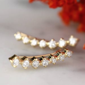 0.54CT Natural Diamond Earring Climbers | Solid 14K Gold | Prong Setting | Fine Jewelry | Free Shipping