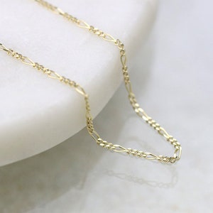 1.5MM Figaro Solid 14K Gold Chain | Solid 14K Gold | Polished Finish | Fine Jewelry | Free Shipping