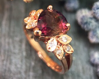 Pink Tourmaline and Diamond Engagement <Prong> Solid 14K Rose Gold (14KR) Colored Stone Wedding Ring *Fine Jewelry* (Free Shipping)