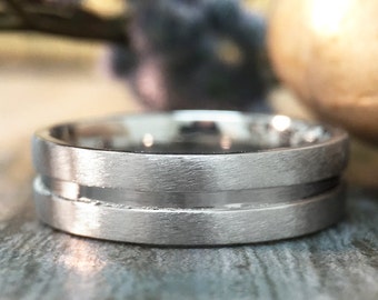 Men's Wedding Band | Polished Center | Matte Rims | 6MM Band | Solid 14K Gold | Fine Jewelry | Free Shipping