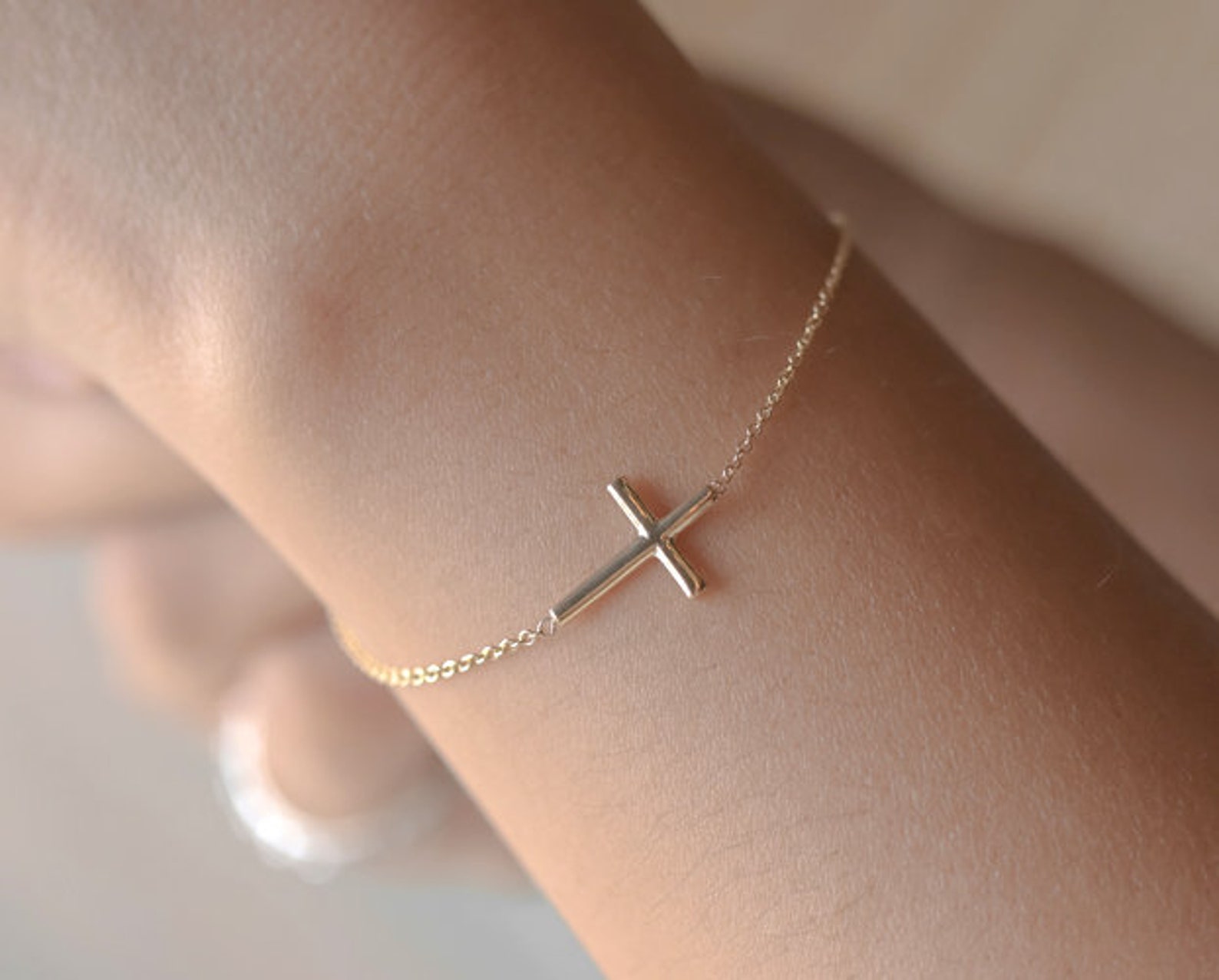 Cross Bracelet Solid 14K Gold Chain Bracelet Religious Etsy