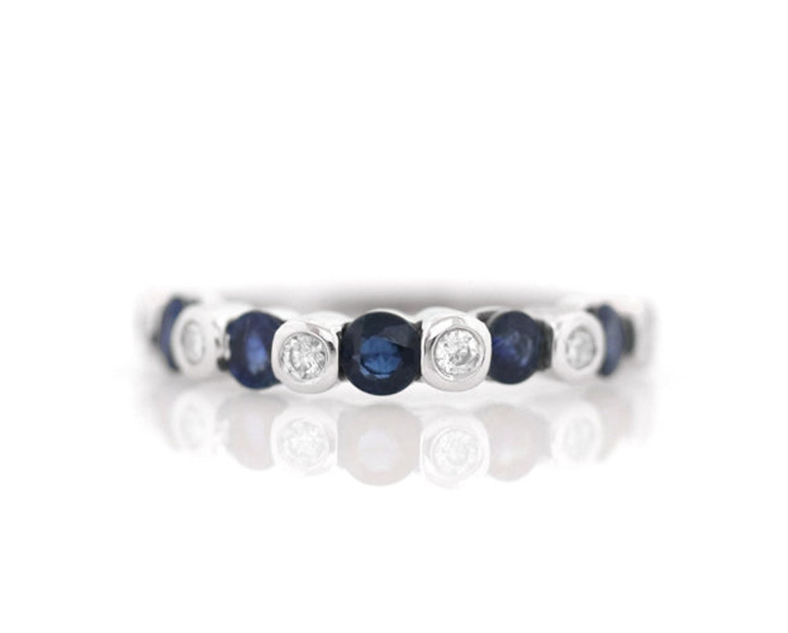Floating Sapphire and Diamond Bezel Band Solid 14K Gold - Etsy