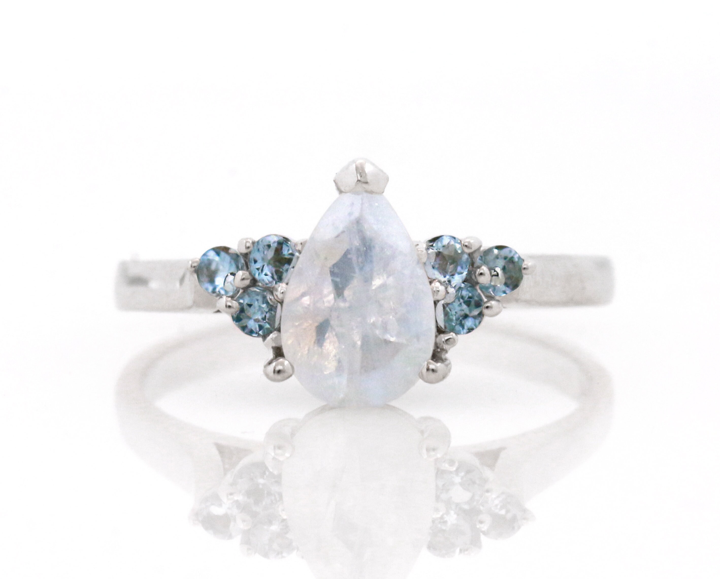 Moonstone and Aquamarine Cluster Engagement Ring Solid 14K Etsy
