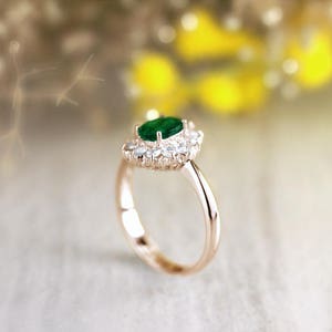 7x5mm Natural Emerald and Classic Diamond Halo Engagement Ring - Etsy