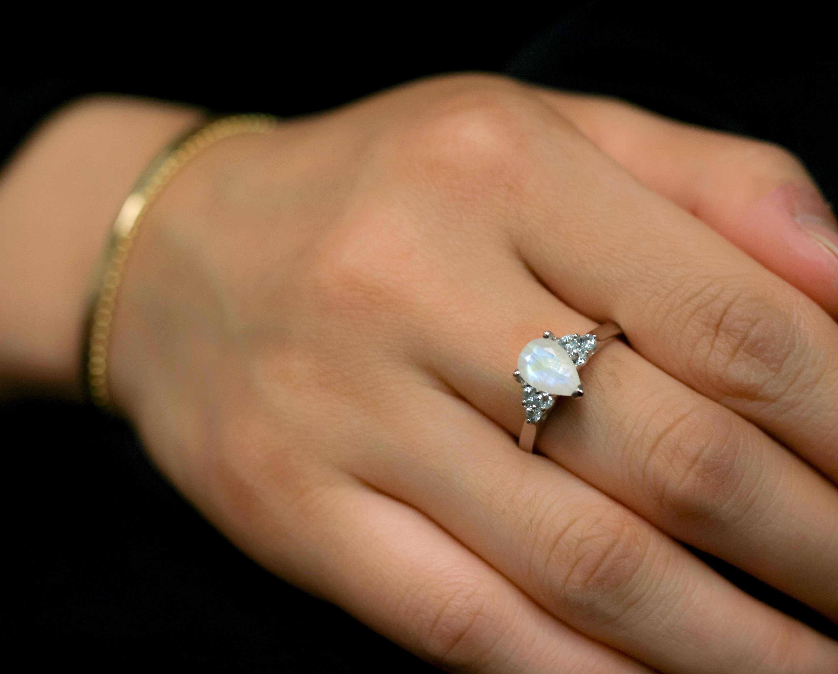 Moonstone and Aquamarine Cluster Engagement Ring Solid 14K Etsy