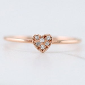 Baby Diamond Heart Stackable Ring | Solid 14K Gold | Fine Jewelry | Free Shipping