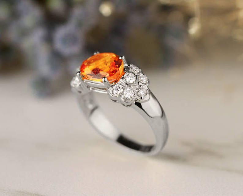 9x7mm Fanta Orange Natural Mandarin Garnet Cocktail Ring Etsy