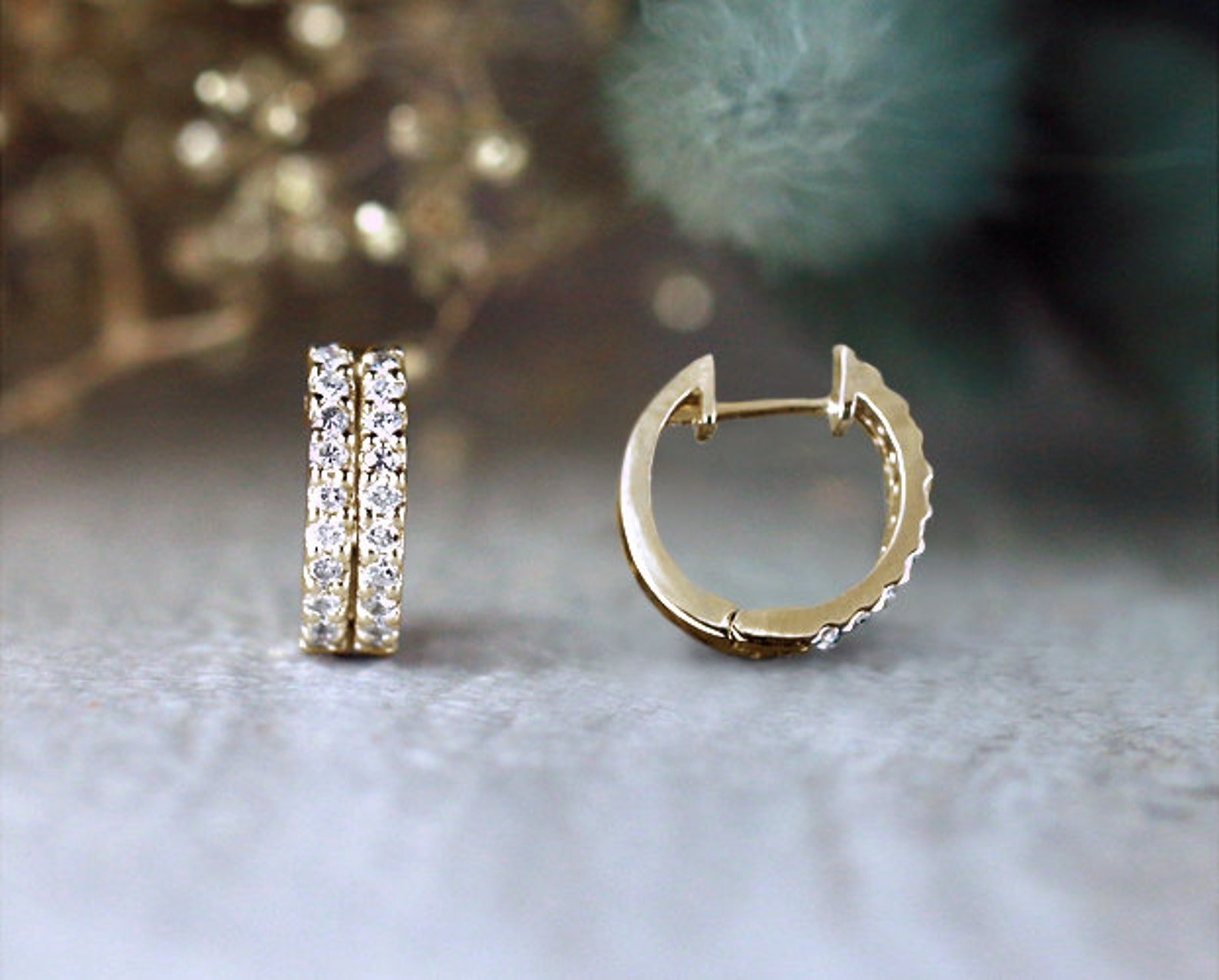 10MM Double Row Diamond Hoop Earrings Huggie Earrings Etsy