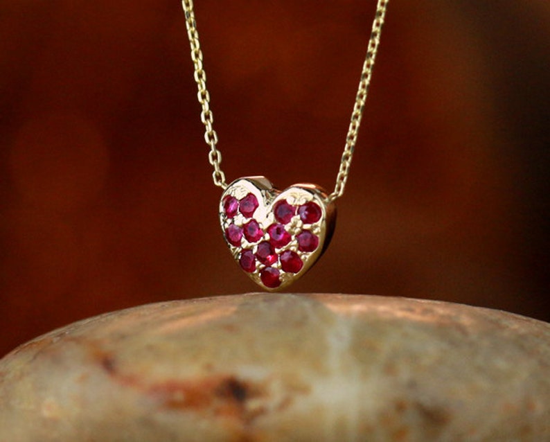 Petite Ruby Heart Necklace Pave Setting 16-18 Inches 8x8 - Etsy